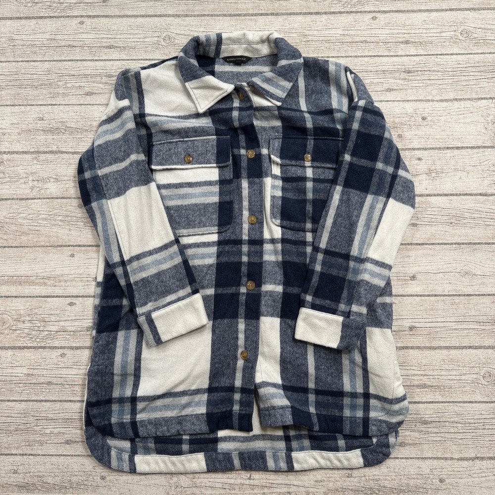 Banana Republic Shirt Jacket Women's Large Blue Plaid Flannel Button Up Western